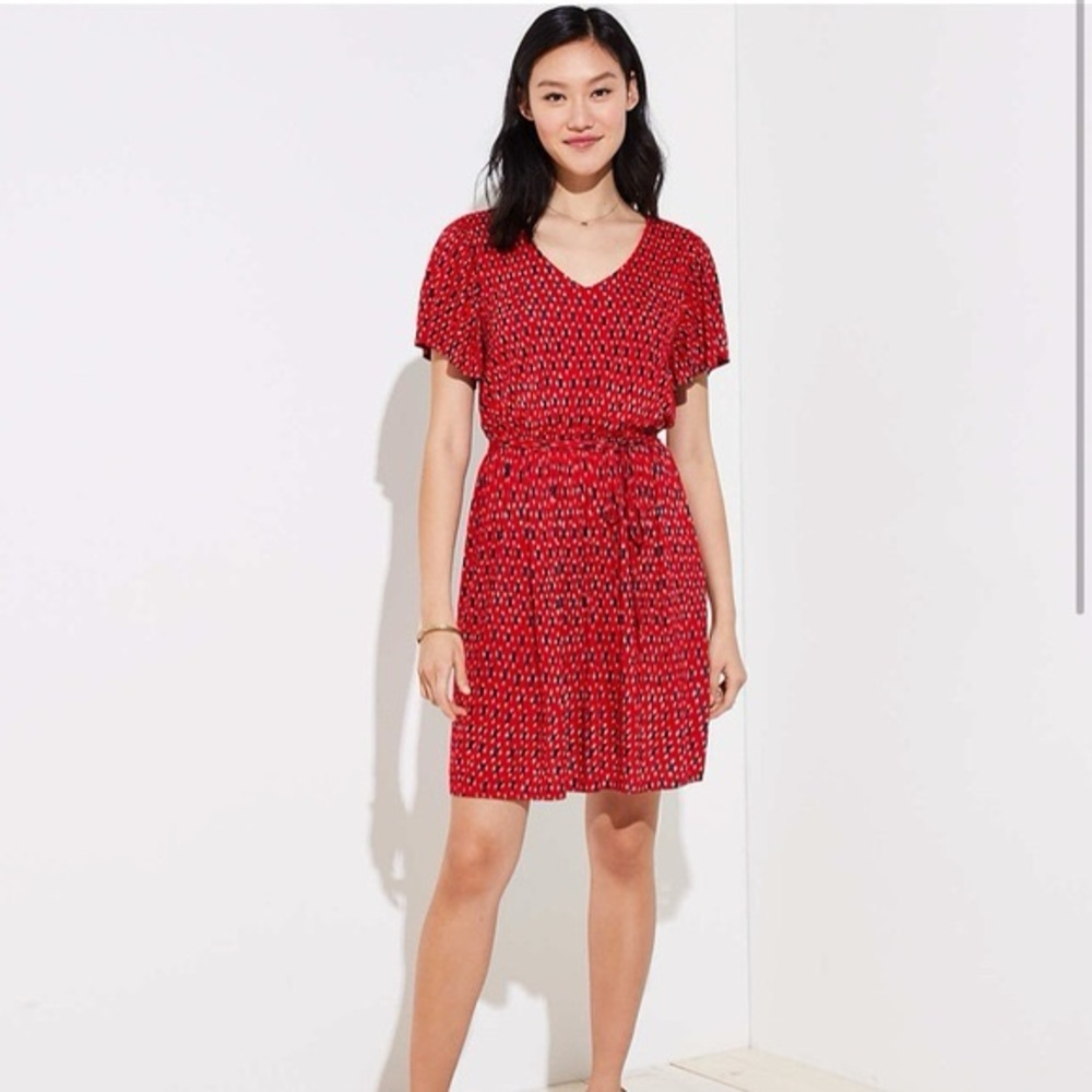 LOFT Red Flutter Sleeve V-Neck Sundress